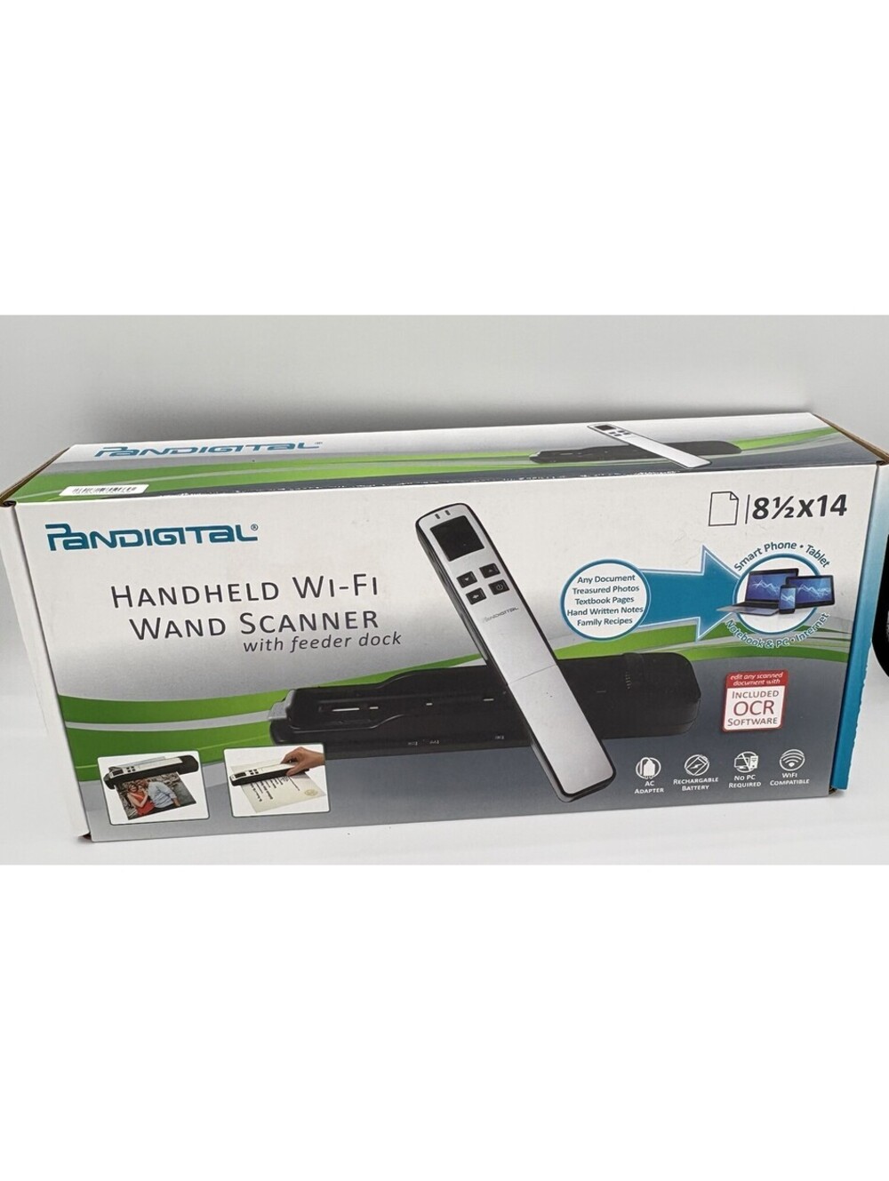Pandigital Handheld Wi-Fi Wand Scanner S8X1103 w/ Feeder Dock Black